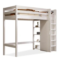 Okwish Lit Mezzanine Enfant 90x200 cm - Lit avec Armoire et 6 Étagères, Bois Massif et Panneaux E1, Blanc* Lit Mezzanine
