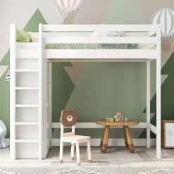 Okwish Lit Mezzanine Enfant 90x200 cm - Lit avec Armoire et 6 Étagères, Bois Massif et Panneaux E1, Blanc* Lit Mezzanine