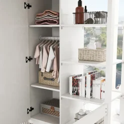 Okwish Lit Mezzanine Enfant 90x200 cm - Lit avec Armoire et 6 Étagères, Bois Massif et Panneaux E1, Blanc* Lit Mezzanine