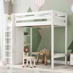 Okwish Lit Mezzanine Enfant 90x200 cm - Lit avec Armoire et 6 Étagères, Bois Massif et Panneaux E1, Blanc* Lit Mezzanine