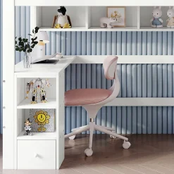 Okwish Lit Mezzanine enfant 90x200 cm Bois avec Bureau, Échelle à Niveaux, Protection Anti-Chute, Rangement, Blanc/Naturel, Sans Matelas* Lit Mezzanine