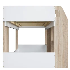 Lit Mezzanine enfant 90x200 cm avec Échelle et Rangement Ouvert - Bois Massif Naturel et Blanc, Sans Matelas><noscript><img width=