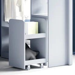 Lit Mezzanine enfant 90x200 cm en Bois Gris avec Étagères, Porte-Vêtements & Chariot de Rangement Amovible - Multifonction - Gris><noscript><img width=