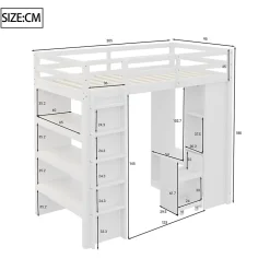 Okwish Lit Mezzanine enfant 90x200 cm en Bois avec Étagères, Porte-Vêtements & Chariot de Rangement Amovible - Multifonction - Blanc* Lit Mezzanine