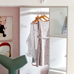 Okwish Lit Mezzanine enfant 90x200 cm en Bois avec Étagères, Porte-Vêtements & Chariot de Rangement Amovible - Multifonction - Blanc* Lit Mezzanine