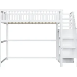 Okwish Lit Mezzanine enfant 90x200 cm avec Rangement, Escalier et Petit Dressing Intégré, Multifonction pour Chambre Ado, Blanc* Lit Mezzanine