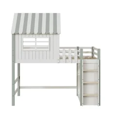 Lit Mezzanine enfant 90x200 cm - Lit Cabane avec Échelle de Sécurité, Rangement Intégré, Bois Massif MDF, Vert, Sans Matelas><noscript><img width=