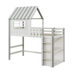 Lit Mezzanine enfant 90x200 cm - Lit Cabane avec Échelle de Sécurité, Rangement Intégré, Bois Massif MDF, Vert, Sans Matelas><noscript><img width=