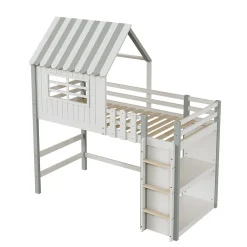 Lit Mezzanine enfant 90x200 cm - Lit Cabane avec Échelle de Sécurité, Rangement Intégré, Bois Massif MDF, Vert, Sans Matelas><noscript><img width=