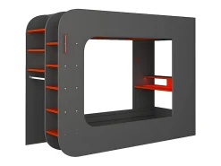 Lit mezzanine gamer 90 x 200 cm - Avec bureau et rangements - Avec LEDs - Anthracite et rouge - WARRIOR>Vente-unique Best