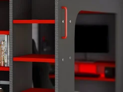 Lit mezzanine gamer 90 x 200 cm - Avec bureau et rangements - Avec LEDs - Anthracite et rouge - WARRIOR><noscript><img width=