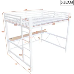 Lit mezzanine gaming en métal 160x200cm - avec bureau - avec éclairage LED et port de chargement USB - Blanc(sans matelas)><noscript><img width=
