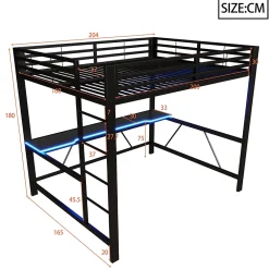 ModernLuxe Lit mezzanine gaming en métal 160x200cm - avec bureau - avec éclairage LED et port de chargement USB - Noir(sans matelas)* Lit Mezzanine