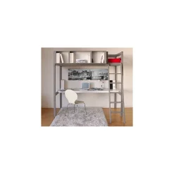 Lit mezzanine LOU 90x190 + 1 sommier + bureau + rangement 3 niches / Gris Taupe>Weber Industries Outlet