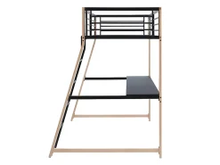 Vente-unique Lit mezzanine MALICIA - 90 x 190 cm - bureau intégré - Noir et chêne + matelas* Lit Mezzanine