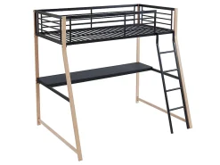 Vente-unique Lit mezzanine MALICIA - 90 x 190 cm - bureau intégré - Noir et chêne + matelas* Lit Mezzanine