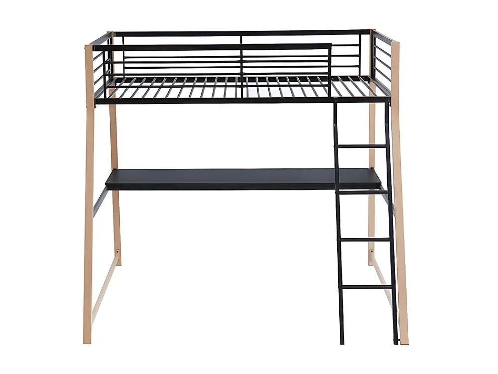 Vente-unique Lit mezzanine MALICIA - 90 x 190 cm - bureau intégré - Noir et chêne + matelas* Lit Mezzanine