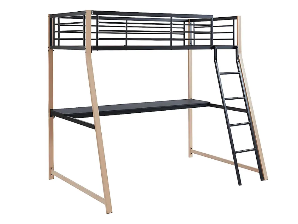 Vente-unique Lit mezzanine MALICIA - 90 x 190 cm - bureau intégré - Noir et chêne + matelas* Lit Mezzanine