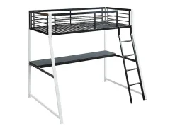 Vente-unique Lit mezzanine MALICIA - 90 x 190 cm - bureau intégré - Noir et blanc* Lit Mezzanine