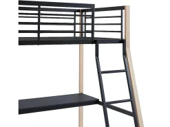 Vente-unique Lit mezzanine MALICIA - 90 x 190 cm - bureau intégré - Noir et chêne* Lit Mezzanine