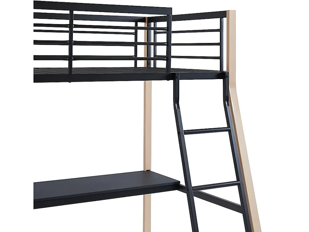 Vente-unique Lit mezzanine MALICIA - 90 x 190 cm - bureau intégré - Noir et chêne* Lit Mezzanine