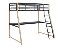 Vente-unique Lit mezzanine MALICIA - 90 x 190 cm - bureau intégré - Noir et chêne* Lit Mezzanine