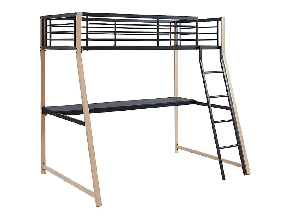 Vente-unique Lit mezzanine MALICIA - 90 x 190 cm - bureau intégré - Noir et chêne* Lit Mezzanine