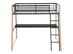 Vente-unique Lit mezzanine MALICIA - 90 x 190 cm - bureau intégré - Noir et chêne* Lit Mezzanine