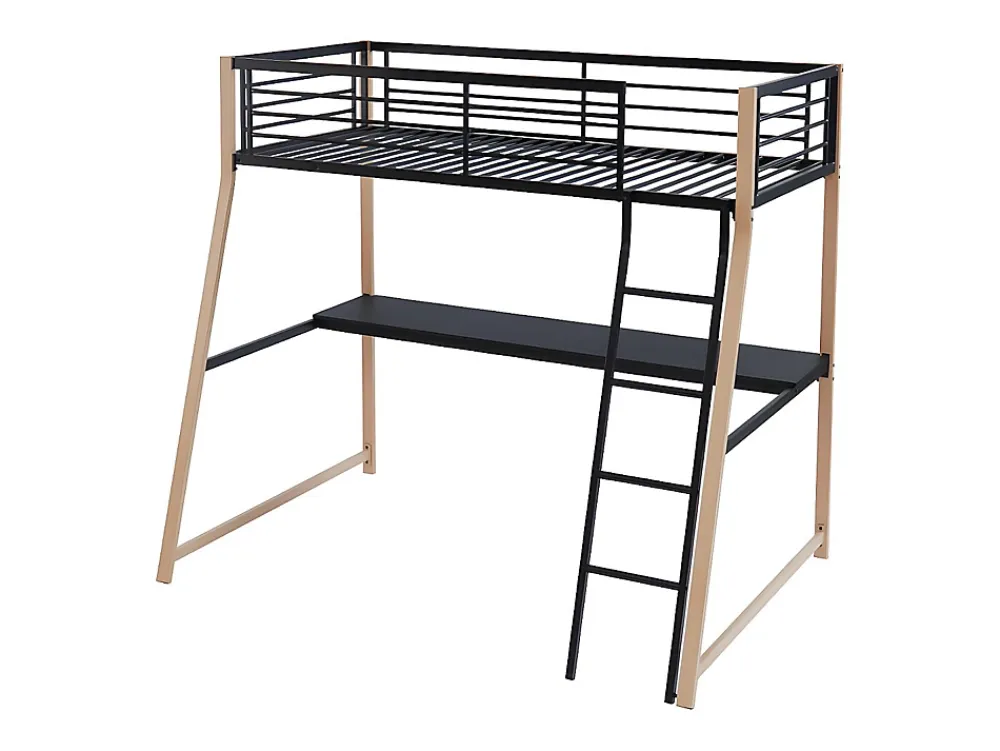 Vente-unique Lit mezzanine MALICIA - 90 x 190 cm - bureau intégré - Noir et chêne* Lit Mezzanine