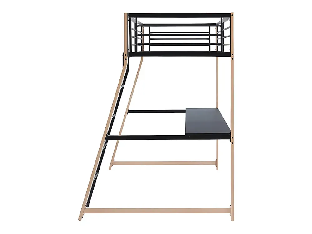 Vente-unique Lit mezzanine MALICIA - 90 x 190 cm - bureau intégré - Noir et chêne* Lit Mezzanine