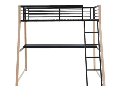 Vente-unique Lit mezzanine MALICIA - 90 x 190 cm - bureau intégré - Noir et chêne* Lit Mezzanine