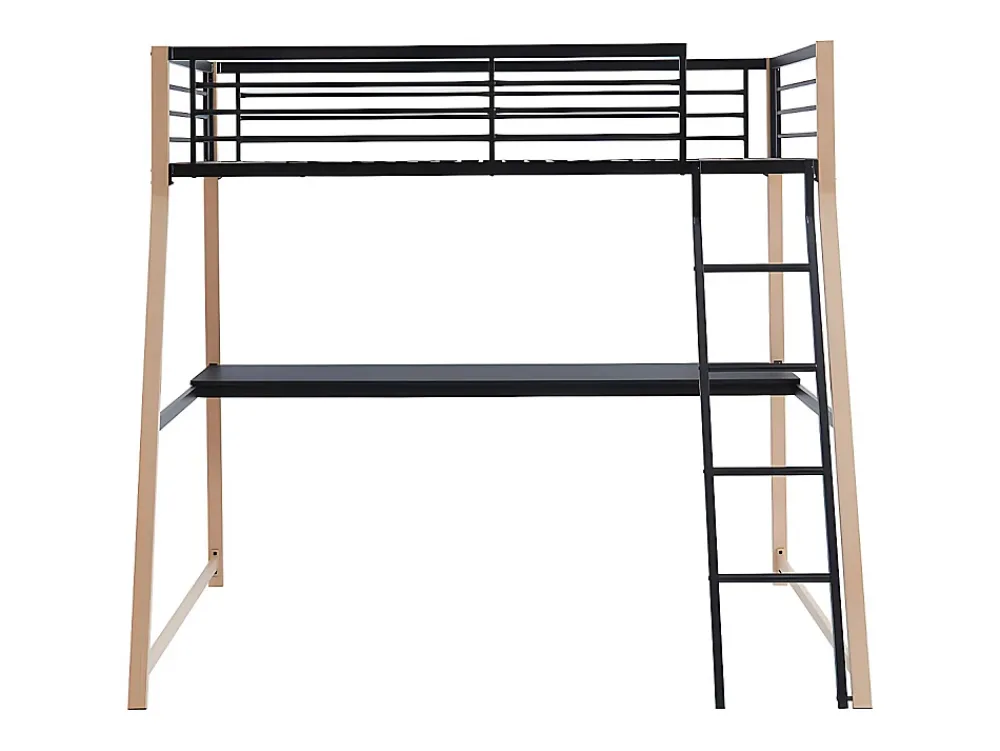 Vente-unique Lit mezzanine MALICIA - 90 x 190 cm - bureau intégré - Noir et chêne* Lit Mezzanine