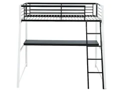 Vente-unique Lit mezzanine MALICIA - 90 x 190 cm - bureau intégré - Noir et blanc + matelas* Lit Mezzanine
