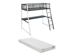 Vente-unique Lit mezzanine MALICIA - 90 x 190 cm - bureau intégré - Noir et blanc + matelas* Lit Mezzanine