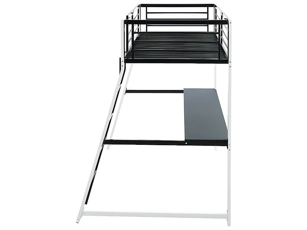 Vente-unique Lit mezzanine MALICIA - 90 x 190 cm - bureau intégré - Noir et blanc + matelas* Lit Mezzanine