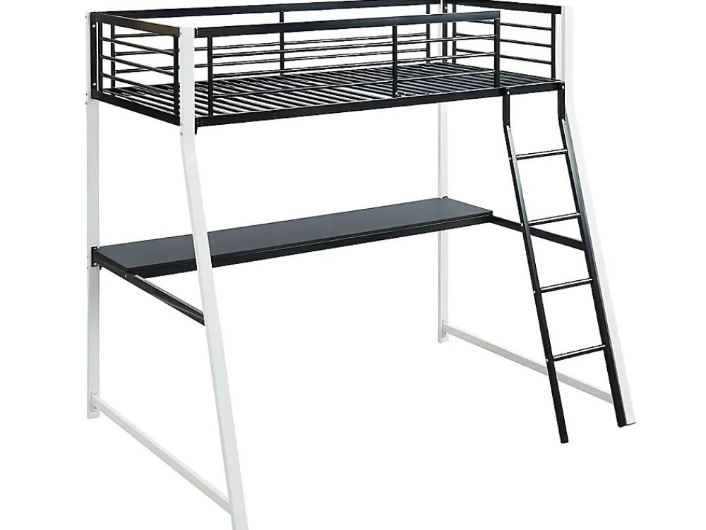 Vente-unique Lit mezzanine MALICIA - 90 x 190 cm - bureau intégré - Noir et blanc + matelas* Lit Mezzanine