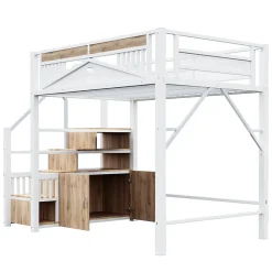 Okwish Lit Mezzanine Métal 140x200 cm avec Fenêtre et Garde-Corps - Blanc, Sans Matelas* Lit Mezzanine