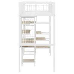 Simple Life Lit mezzanine métal 90x200cm blanc avec armoire et bureau, échelle sécurisée* Lit Mezzanine