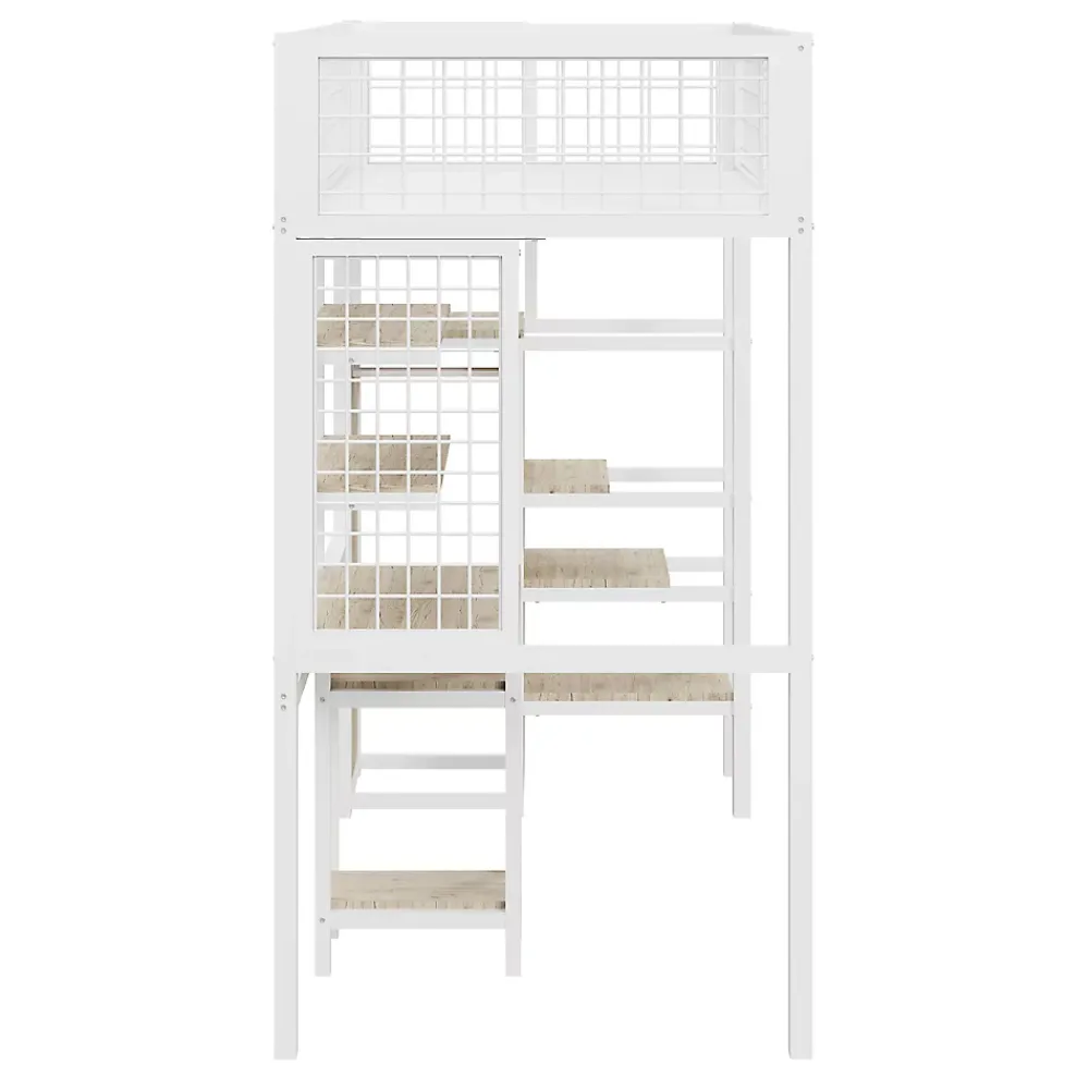 Simple Life Lit mezzanine métal 90x200cm blanc avec armoire et bureau, échelle sécurisée* Lit Mezzanine