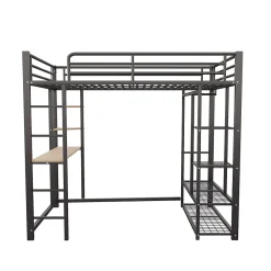 Urban Meuble Lit mezzanine métallique avec bureau, étagères et espace rangement* Lit Mezzanine