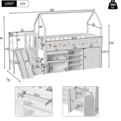 ModernLuxe Lit mezzanine multifonctionnel 90x200 cm en bois et MDF - avec toboggan, escalier et casiers - Blanc(sans matelas)*Enfant Lit Enfant