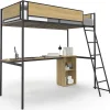 IDMarket Lit mezzanine simple DETROIT avec bureau et rangements 90 x 190 cm design industriel* Lit Double