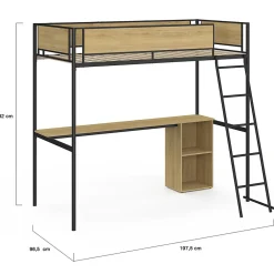 IDMarket Lit mezzanine simple DETROIT avec bureau et rangements 90 x 190 cm design industriel* Lit Double