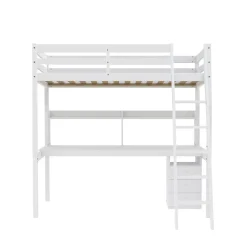 Weber Industries Lit mezzanine STUDIO 90x190 + 1 sommier + caisson 3 tiroirs + bureau + étagère / Blanc* Lit Mezzanine