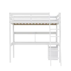 Weber Industries Lit mezzanine STUDIO 140x190 + 1 sommier + caisson 3 tiroirs + bureau + étagère / Blanc* Lit Mezzanine
