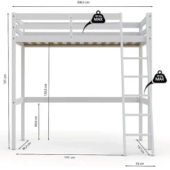 Lit mezzanine STUDIO 90x190 + 1 sommier / Blanc><noscript><img width=