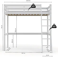 Weber Industries Lit mezzanine STUDIO 90x200 + 1 sommier / Blanc* Lit Mezzanine