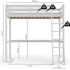 Weber Industries Lit mezzanine STUDIO 140x190 + 1 sommier / Blanc* Lit Mezzanine