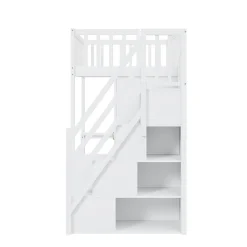 Okwish Lit Mezzanine 90x200 - Lit Enfant avec Bureau, Armoire et Rangements Intégrés, Design Pratique et Moderne, Bois Blanc* Lit Mezzanine