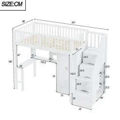 Okwish Lit Mezzanine 90x200 - Lit Enfant avec Bureau, Armoire et Rangements Intégrés, Design Pratique et Moderne, Bois Blanc* Lit Mezzanine